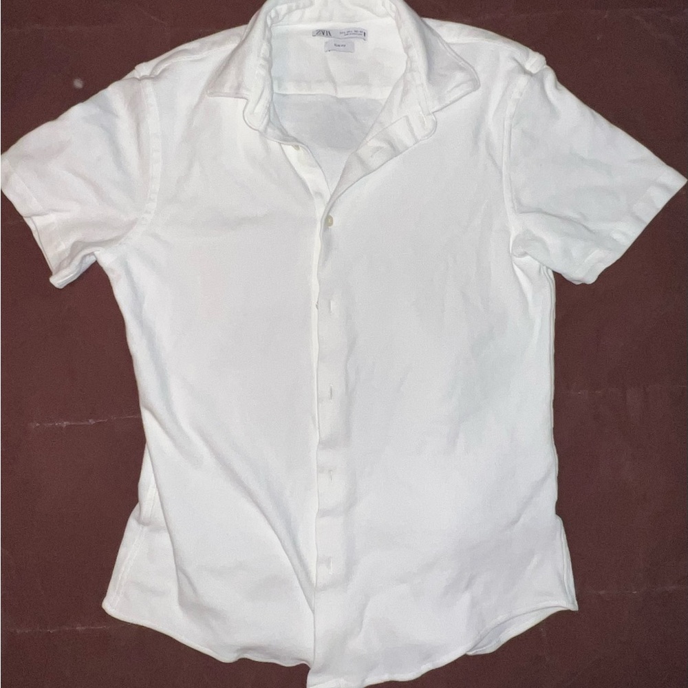 Zara Men's White Casual Slim Fit Button Down Shirt - Size Large - Runs Small